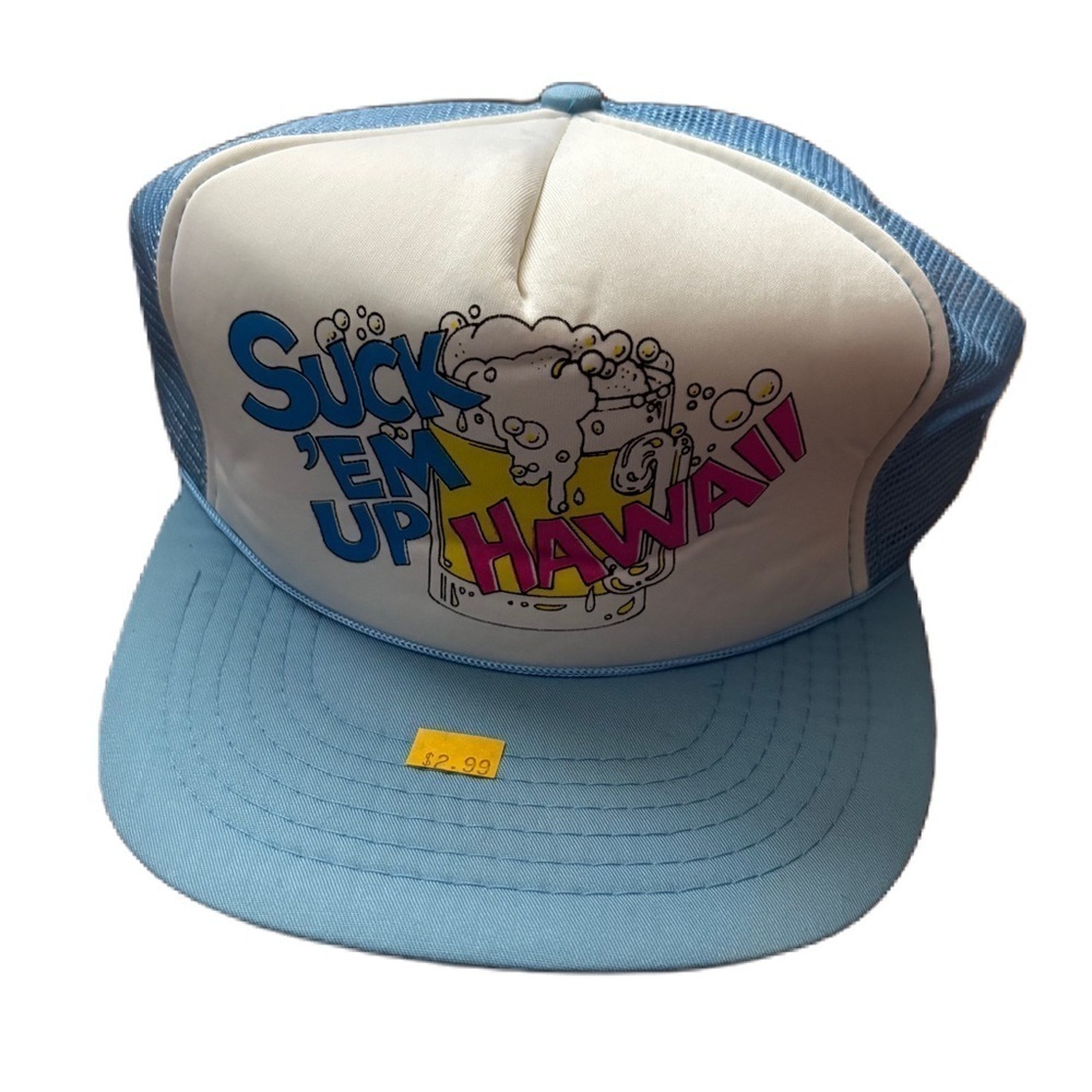 Vintage Suck Em Up Hawaii Trucker Hat Cap 80s NEW Beer Bubbly SnapBack Mesh